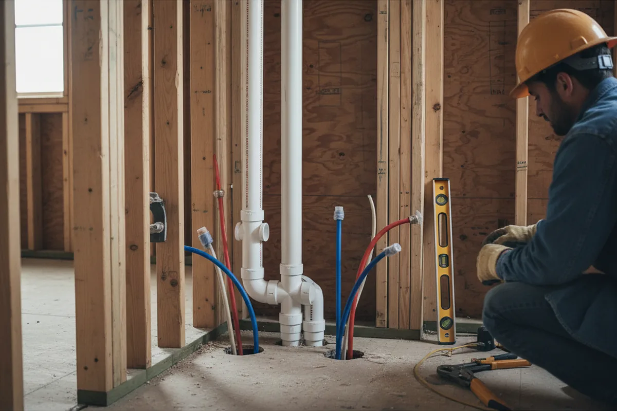 Drain and supply rough-in during Leak Detection in Alexander